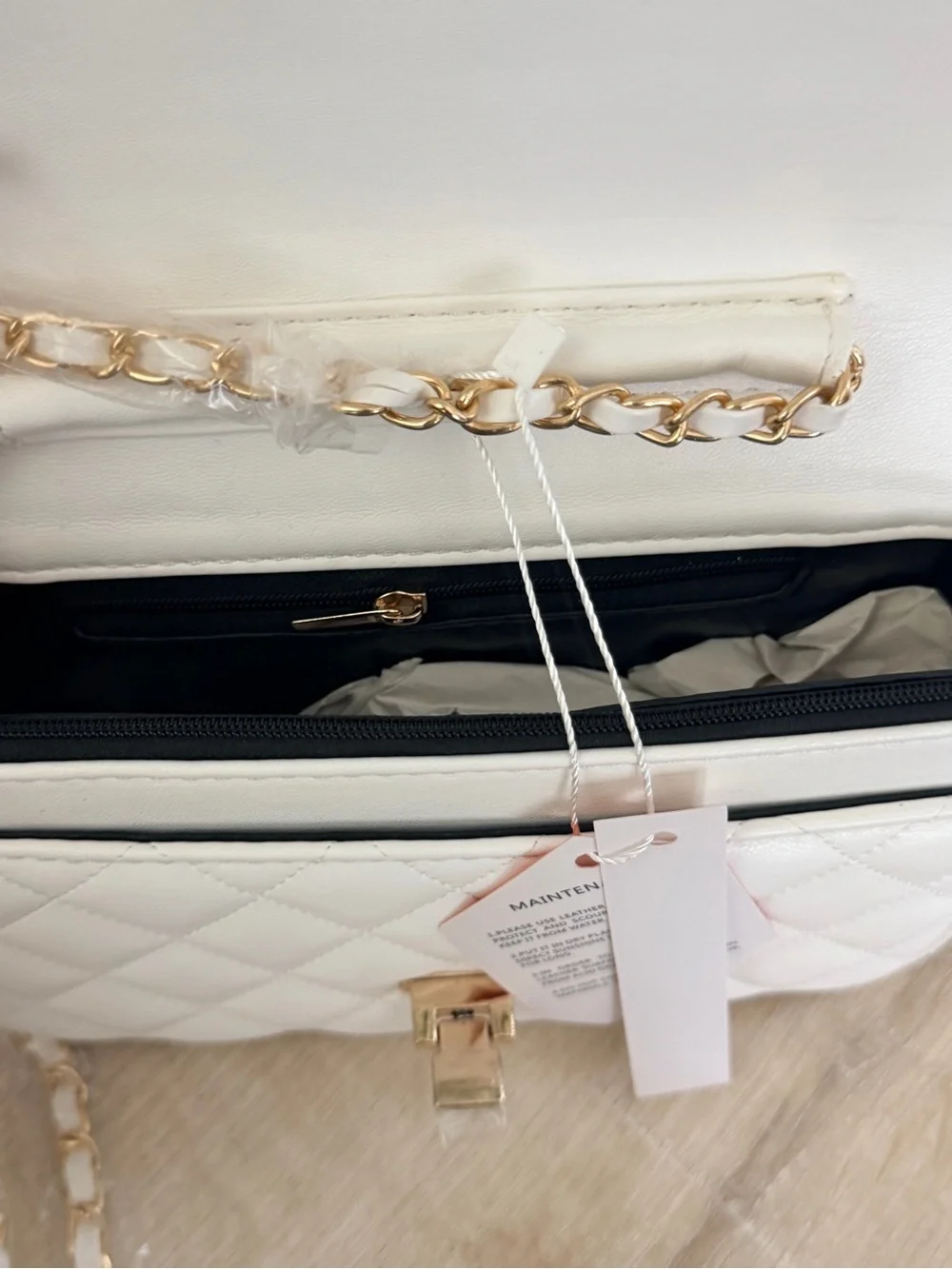 White Quilted Women's Crossbody Bag with Gold Hardware